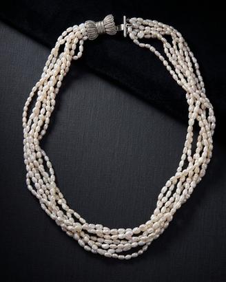 Collana multifilo girocollo torchon perle bianche