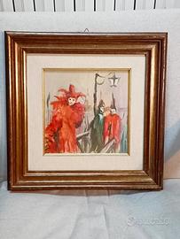 Dipinto  Olio "Maschere di Venezia" - Geremia 1994