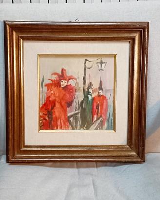 Dipinto  Olio "Maschere di Venezia" - Geremia 1994