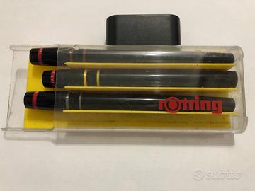 3 Rapidograph Rotring + pennini e custodia penna