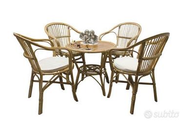 Set 4 poltrone vimini + tavolo + cuscini omaggio