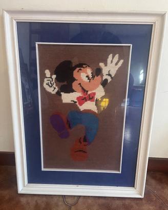 Quadro Ricamato a Mano "Topolino" - Stile Vintage