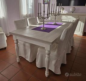 Tavolo legno massello bianco allungabile + sedie