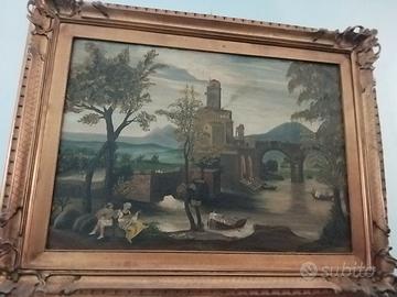 Dipinto Antico " Paesaggio fluviale"