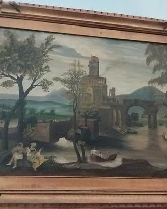 Dipinto Antico " Paesaggio fluviale"