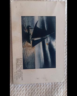 cartolina d'epoca 1928 veliero al tramonto 