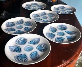 Sei piatti vintage Elchinger conchiglie azzurre