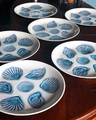 Sei piatti vintage Elchinger conchiglie azzurre