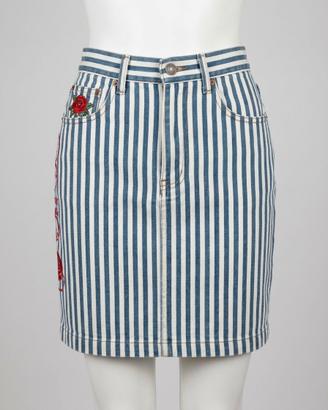 Gonna denim vintage El Charro a righe e ricami