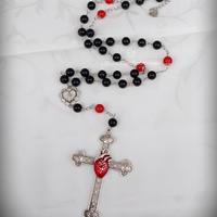 Collana stile Rosario in vetro con Croce 