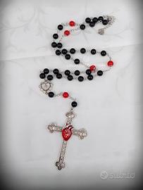 Collana stile Rosario in vetro con Croce 