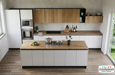 CUCINA LINEARE CON ISOLA CUCINE +ELETTRODOMESTICI