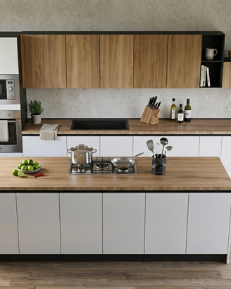 CUCINA LINEARE CON ISOLA CUCINE +ELETTRODOMESTICI