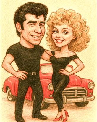 Poster Caricatura Grease Danny & Sandy