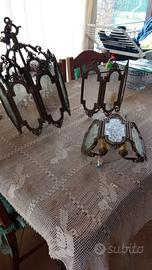 Lampadario in bronzo per ingresso con cristallo