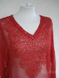 KAFTANO ROSSO CON RICAMI Tg.S/M