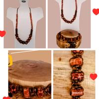 Parure collana bracciale in legno 