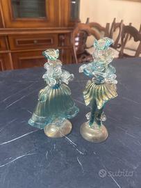 Coppia di statuine Dama e Cavaliere / Murano e oro