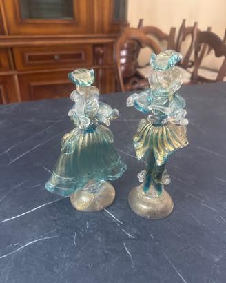 Coppia di statuine Dama e Cavaliere / Murano e oro