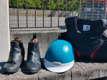 kit equitazione, stivali, casco, protezione bimbo 