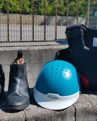 kit equitazione, stivali, casco, protezione bimbo 