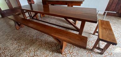 Tavolo in legno massello 3 metri con 4 panche