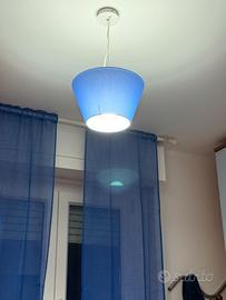 Lampadario moderno paralume blu in tessuto