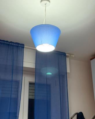 Lampadario moderno paralume blu in tessuto