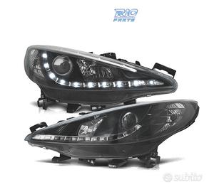 FARI PEUGEOT 207 06-12 LUCE DIURNA A LED FONDO NER