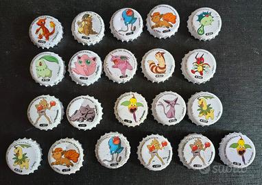 Lotto 21 tappi a corona succhi Yoga Pokemon cap