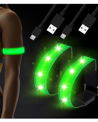 2 braccialetti riflettenti, ricaricabili, a LED, c