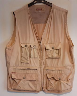 Gilet cargo multitasche beige per pesca o caccia