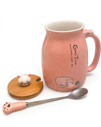 tazza mug gattino 3 pezzi colore rosa e coperchio 