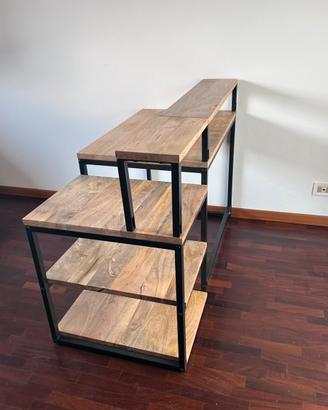 Scrivania con 3 ripiani in legno di mango e metal