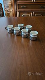 6 tazzine in ceramica con supporto in peltro