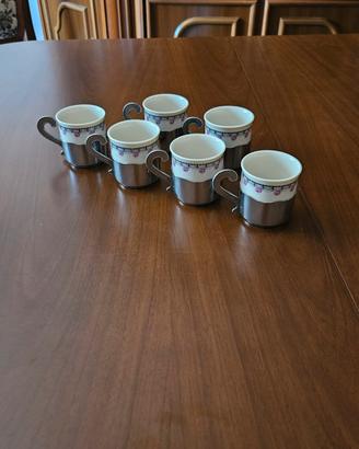 6 tazzine in ceramica con supporto in peltro