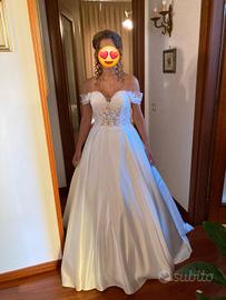 Abito da sposa mikado e pizzo con velo e sottogonn