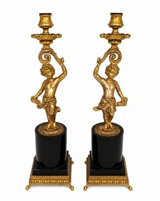 Coppia Candelieri / Basi Lampada Impero in Bronzo 