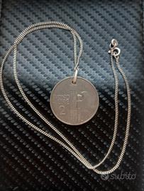 Argento Collana Con Ciondolo Moneta Anni 20