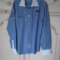 camicia m/L uomo con ricami a righine blu