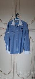 camicia m/L uomo con ricami a righine blu