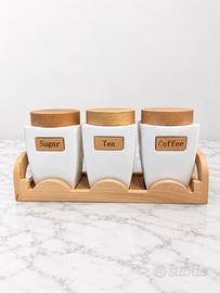 Tris di Barattoli in Legno e Ceramica - Claraluna