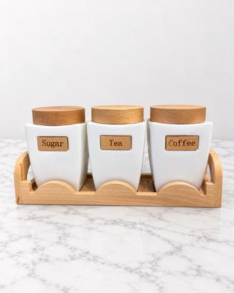 Tris di Barattoli in Legno e Ceramica - Claraluna