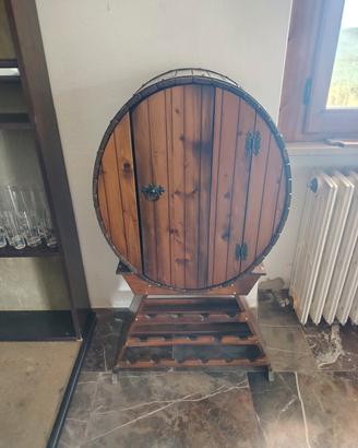 Portabottiglie vintage a forma di botte in legno
