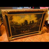 Quadro antico paesaggio pastorale olio su tela