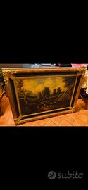 Quadro antico paesaggio pastorale olio su tela