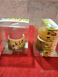 coppia candele pasquali con porta uovo ceramica 