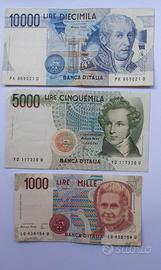 Banconote Lire 10000, 5000, 1000 Italia