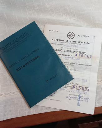 libretto di circolazione fiat 500F 1968 
