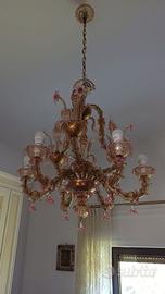 lampadario vetro di murano rosa